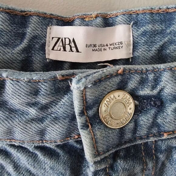 ZARA Cotton High-Rise Cropped Raw Hem Jeans Size 4 - Picture 4 of 4